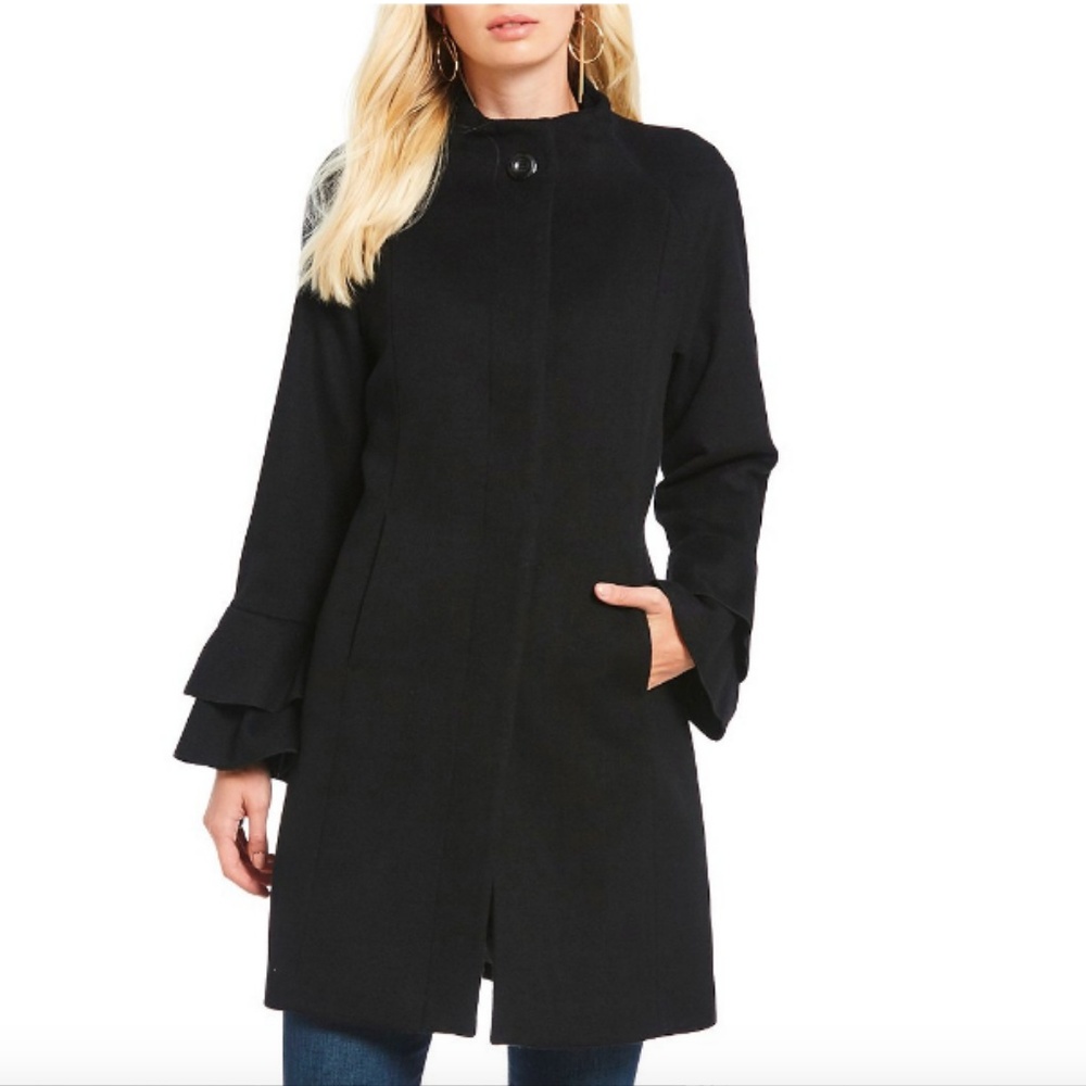 Trina Turk Sara Ruffle Sleeve Walker Coat